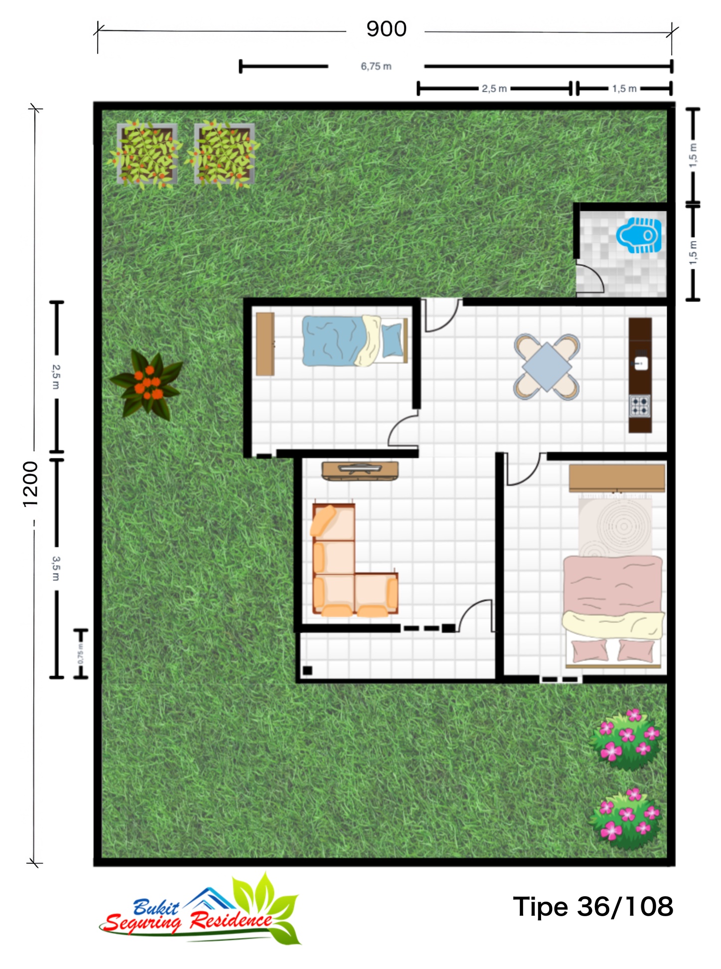 Denah Tipe 36 - Bukit Seguring Residence