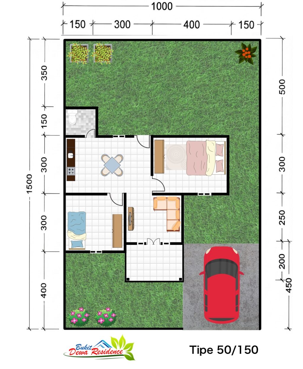 Denah Tipe 50 - Bukit Dewa Residence