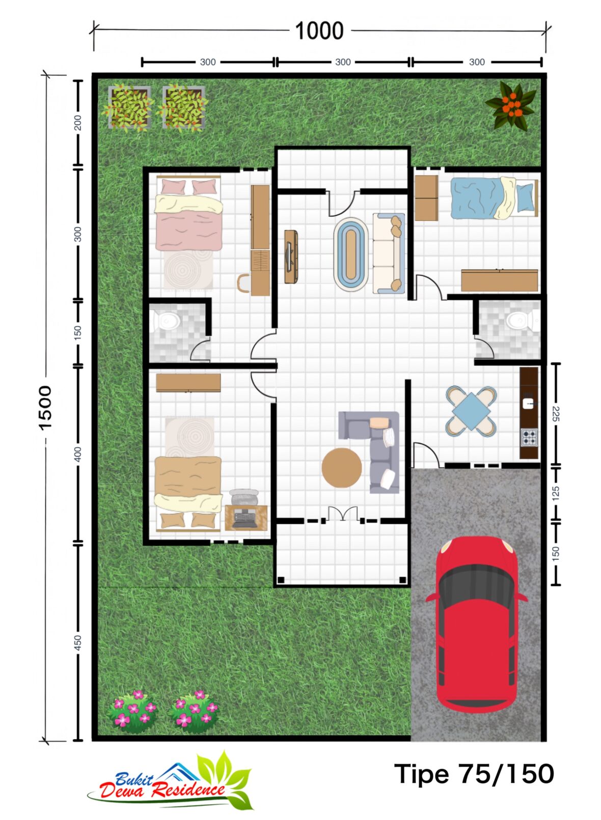 Denah Tipe 75 - Bukit Dewa Residence